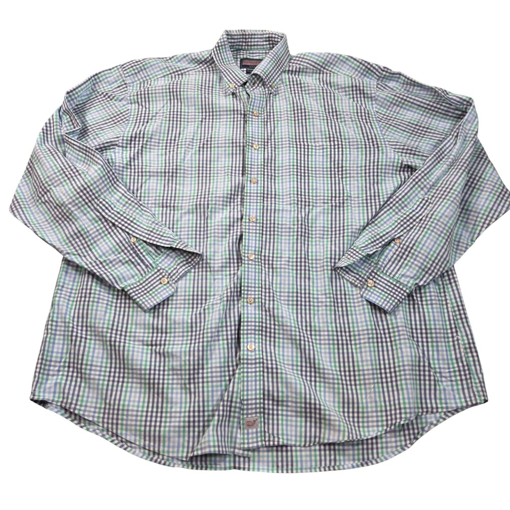 Vineyard Vines Murray Shirt Mens XXL Blue Green Plaid Cotton Button Down LS